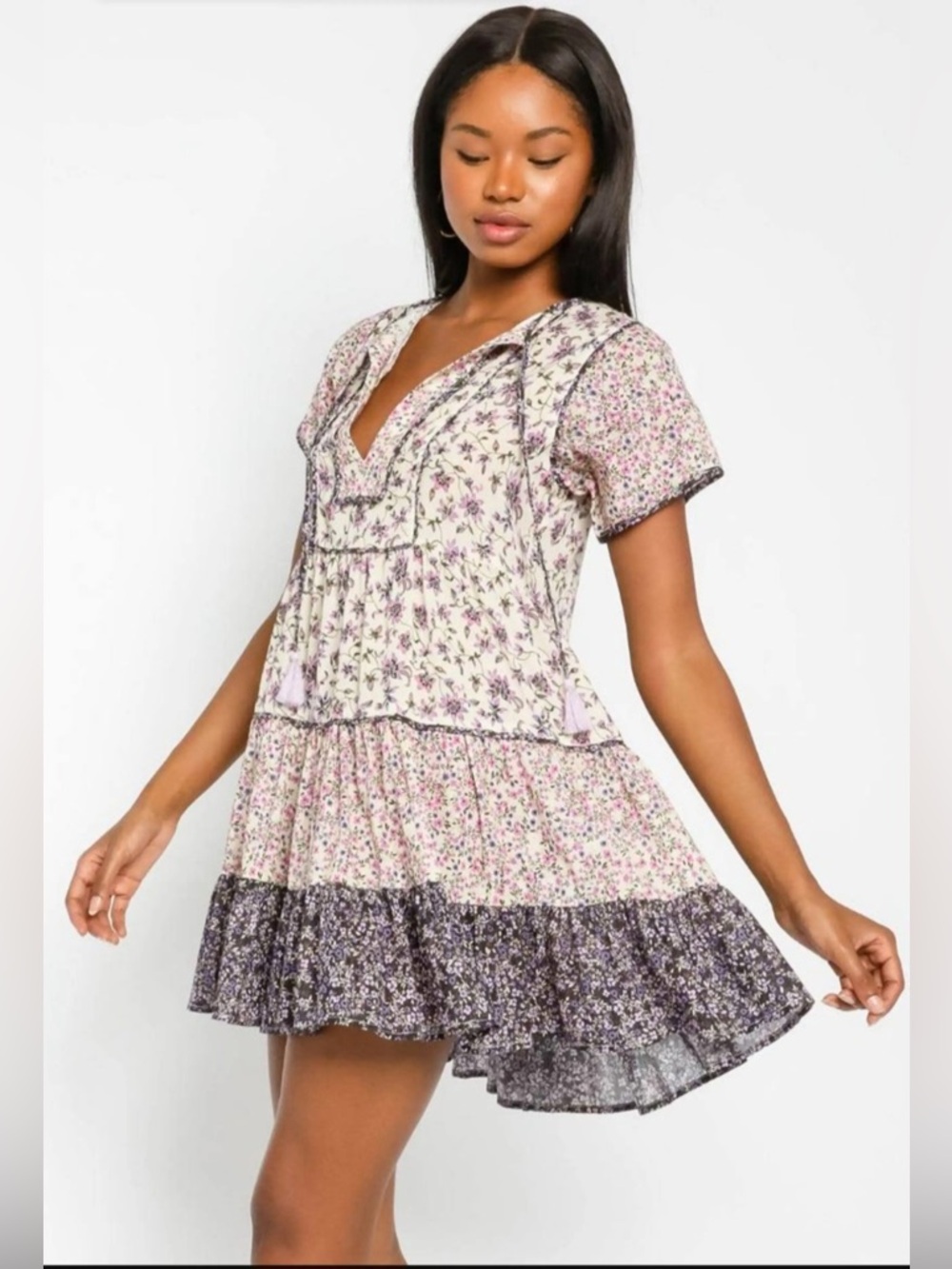 Olivaceous Tiered Gauzey Babydoll  Dress Size S